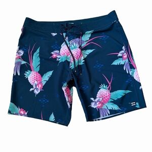 Billabong Men's SZ36 Recycler Pro Board Shorts/Swim Trunks Navy Pineapple Print